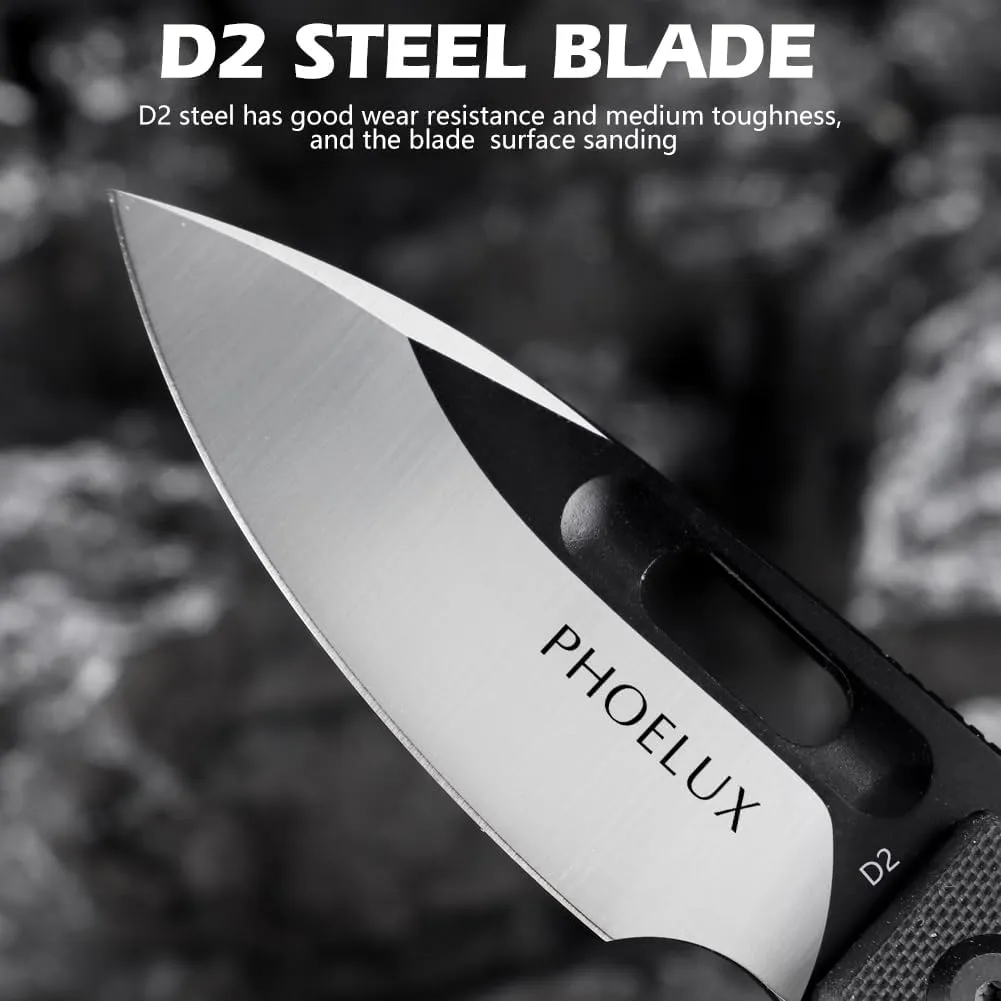 Pocket Folding Knife with D2 Blade and G10 Handle (Black) - 7.16" EDC Knife with Liner Lock and Pocket Clip, Good for Survival, Camping, Outdoor, Hiking and Hunting