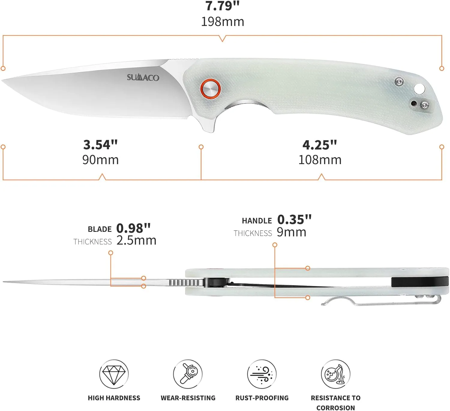Pocket for Men Knife D2 Steel & G10 Handle 3.54" Blade Length Pocket Knives With Clip & Folding Knives - EDC Camping Fishing Outdoor Jade