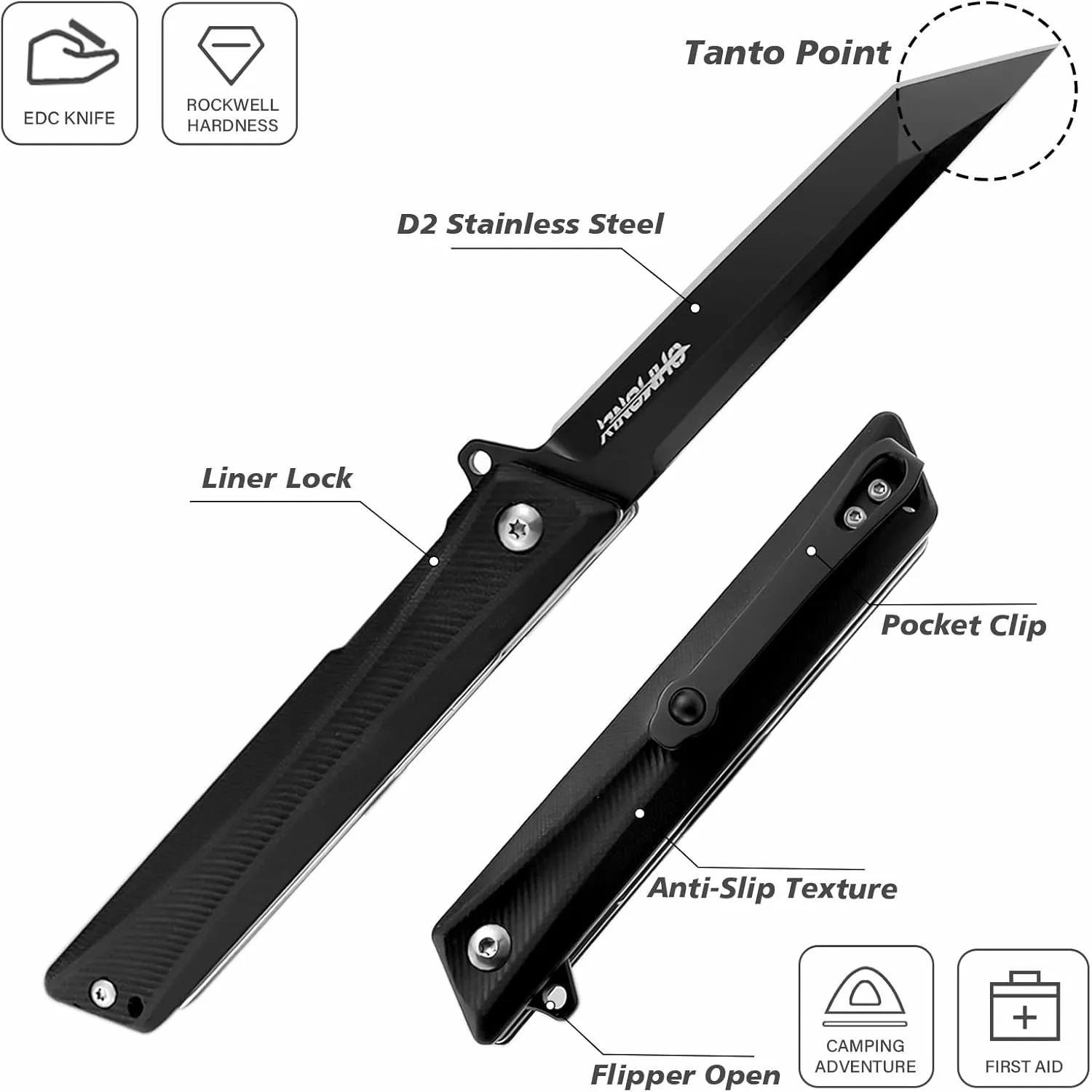 Pocket Knife, 3.5 inch Folding Knife with G10 Handle and D2 Blade, Edc Knife with Nylon Sheath for men and Women