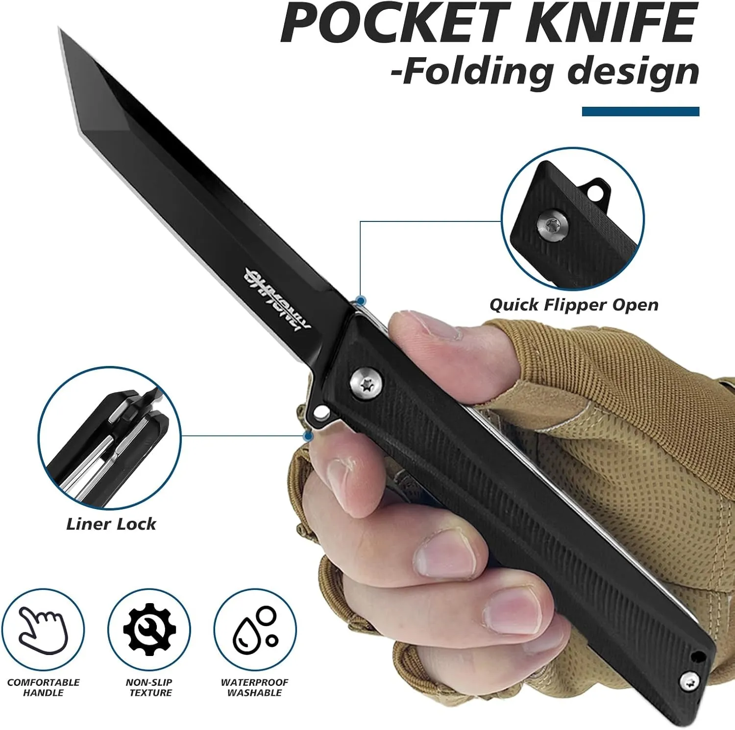 Pocket Knife, 3.5 inch Folding Knife with G10 Handle and D2 Blade, Edc Knife with Nylon Sheath for men and Women