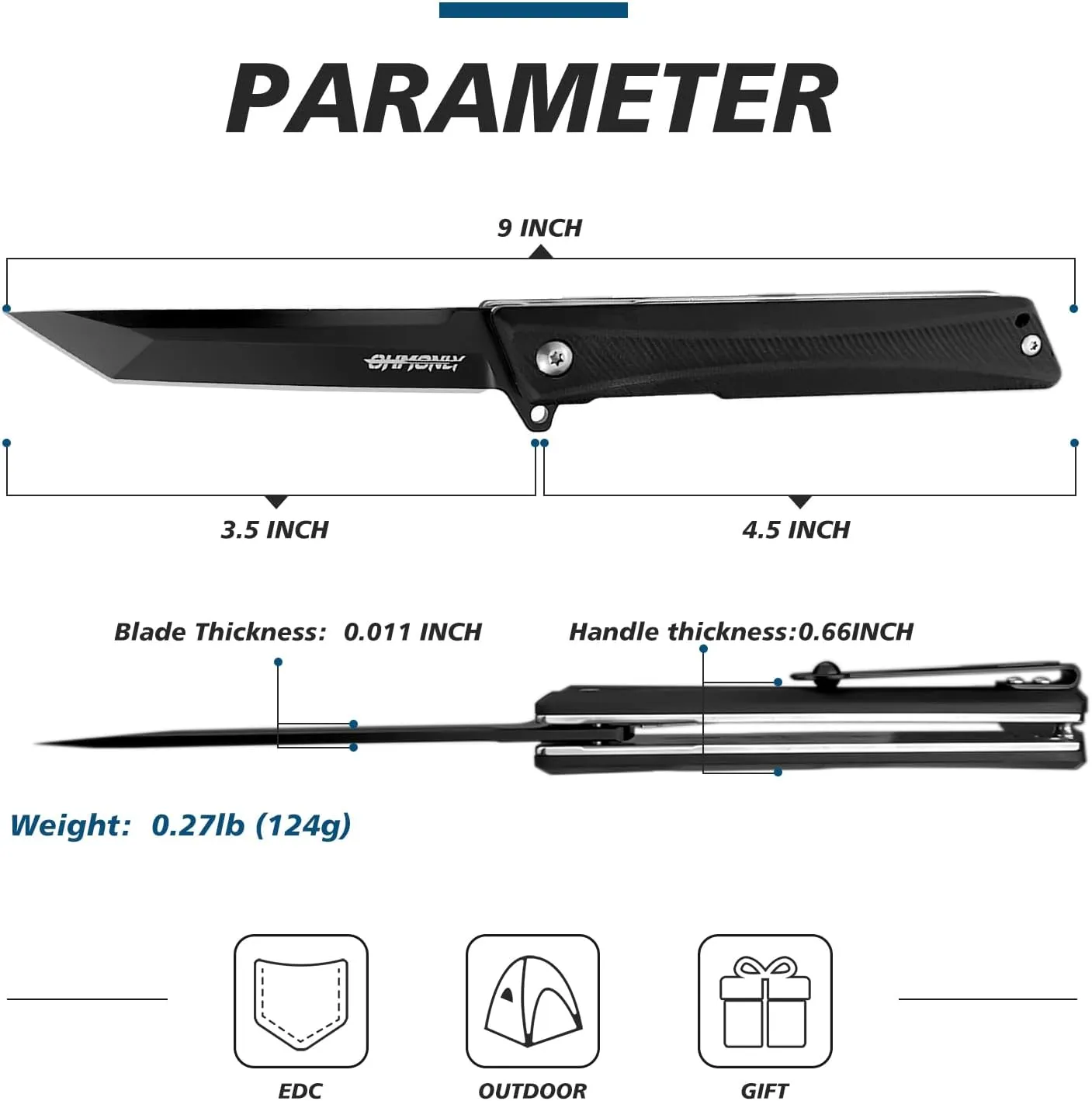 Pocket Knife, 3.5 inch Folding Knife with G10 Handle and D2 Blade, Edc Knife with Nylon Sheath for men and Women