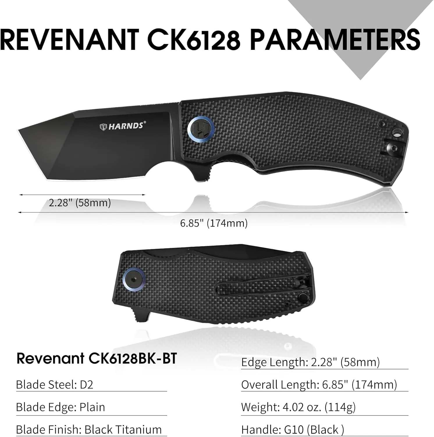 Pocket Knife D2 Steel Blade Folding Knife Tanto Blade EDC with Pocket Clip, G10 Handle, Sharp Survival Hiking Knives Revenant (Black-Black Titanium)