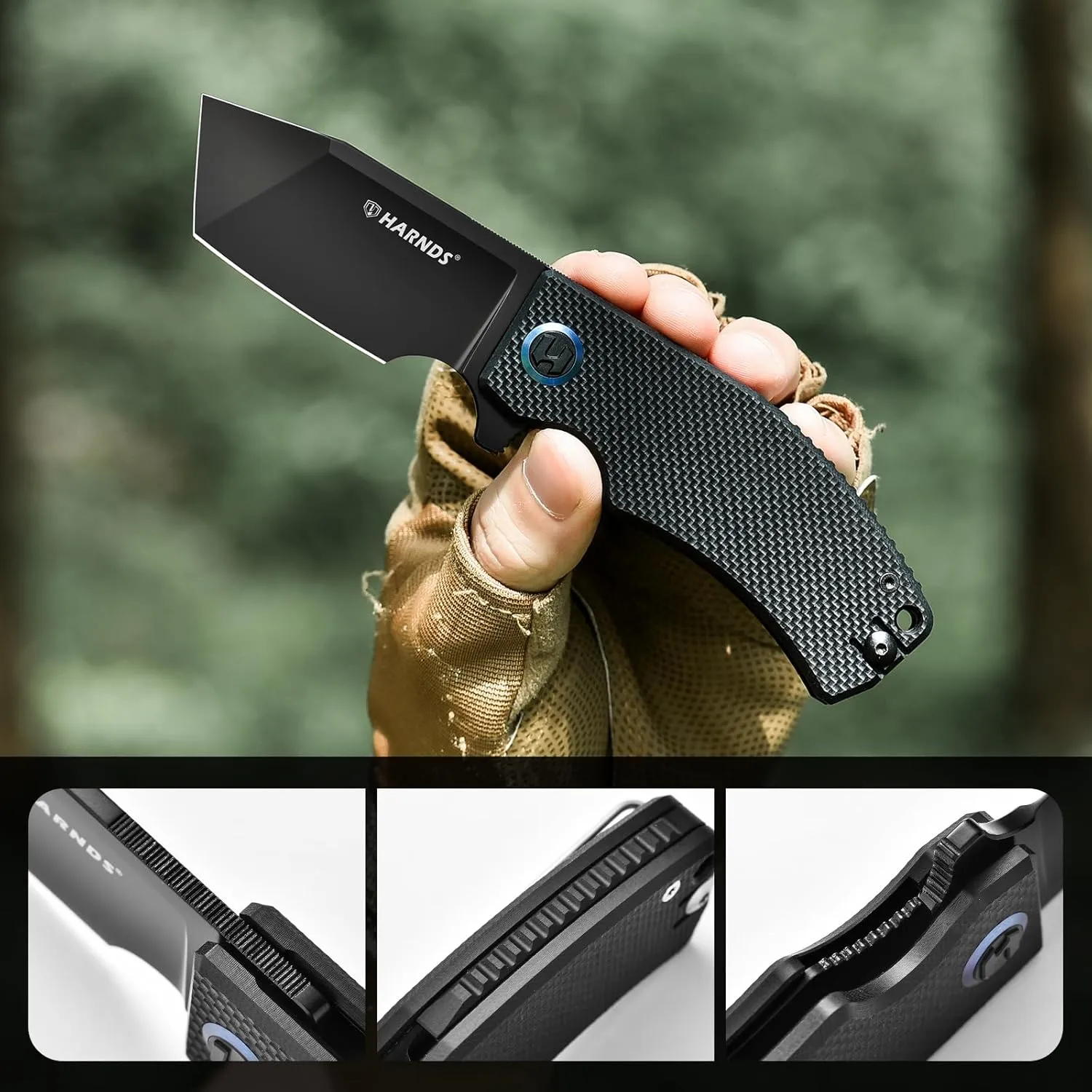 Pocket Knife D2 Steel Blade Folding Knife Tanto Blade EDC with Pocket Clip, G10 Handle, Sharp Survival Hiking Knives Revenant (Black-Black Titanium)