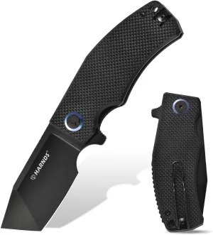 Pocket Knife D2 Steel Blade Folding Knife Tanto Blade EDC with Pocket Clip, G10 Handle, Sharp Survival Hiking Knives Revenant (Black-Black Titanium)