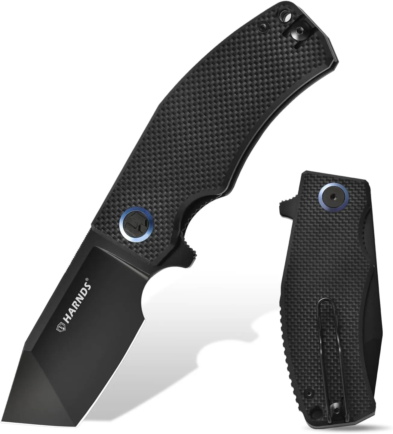 Pocket Knife D2 Steel Blade Folding Knife Tanto Blade EDC with Pocket Clip, G10 Handle, Sharp Survival Hiking Knives Revenant (Black-Black Titanium)