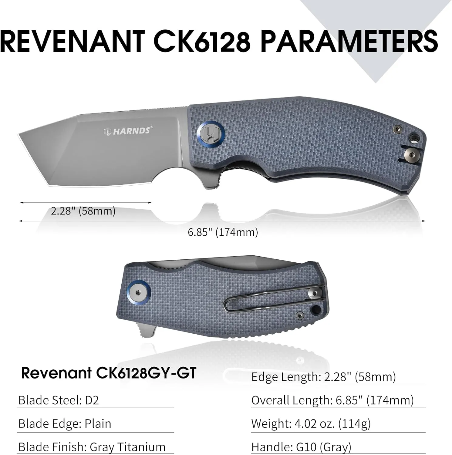 Pocket Knife D2 Steel Blade Folding Knife Tanto Blade EDC with Pocket Clip, G10 Handle, Sharp Survival Hiking Knives Revenant (Gray-Gray Titanium)