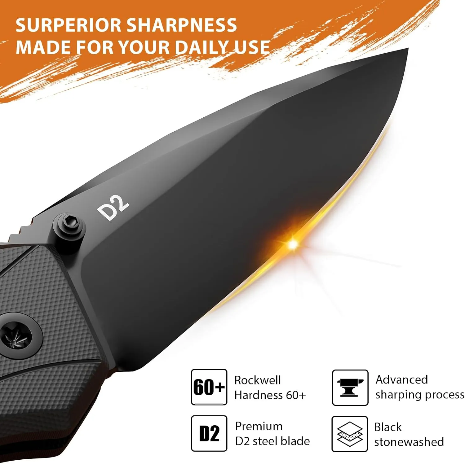 Pocket Knife - Folding Knife Button Lock, Razor Sharp D2 Blade G10 Handle for EDC, Collection, Outdoor Activities