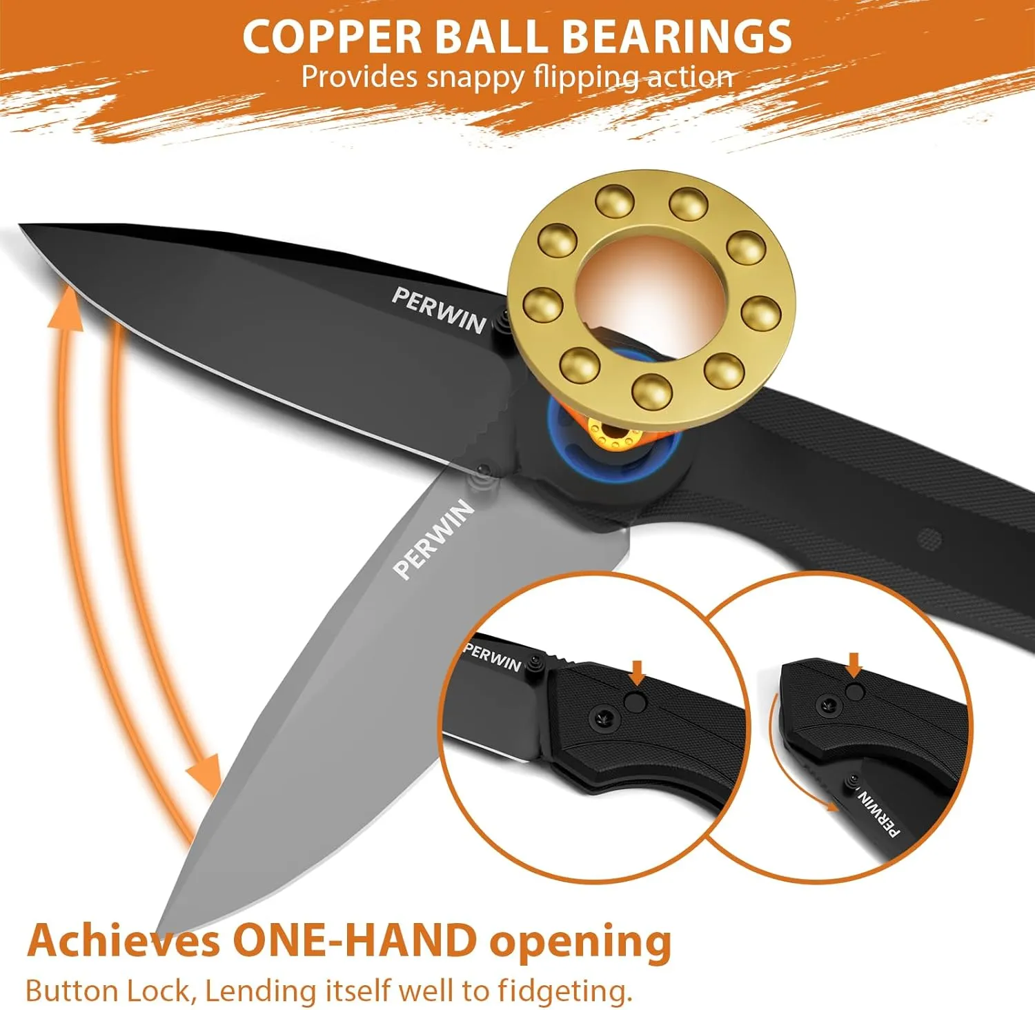 Pocket Knife - Folding Knife Button Lock, Razor Sharp D2 Blade G10 Handle for EDC, Collection, Outdoor Activities