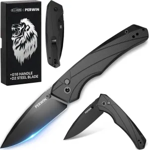 Pocket Knife - Folding Knife Button Lock, Razor Sharp D2 Blade G10 Handle for EDC, Collection, Outdoor Activities