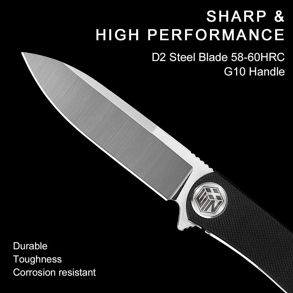 Pocket Knife, Folding Knife with Clip, Tactical Knives with Liner Lock and G10 Handle, D2 Small EDC Knife for Men and Women Camping Survival W3896 (Black)