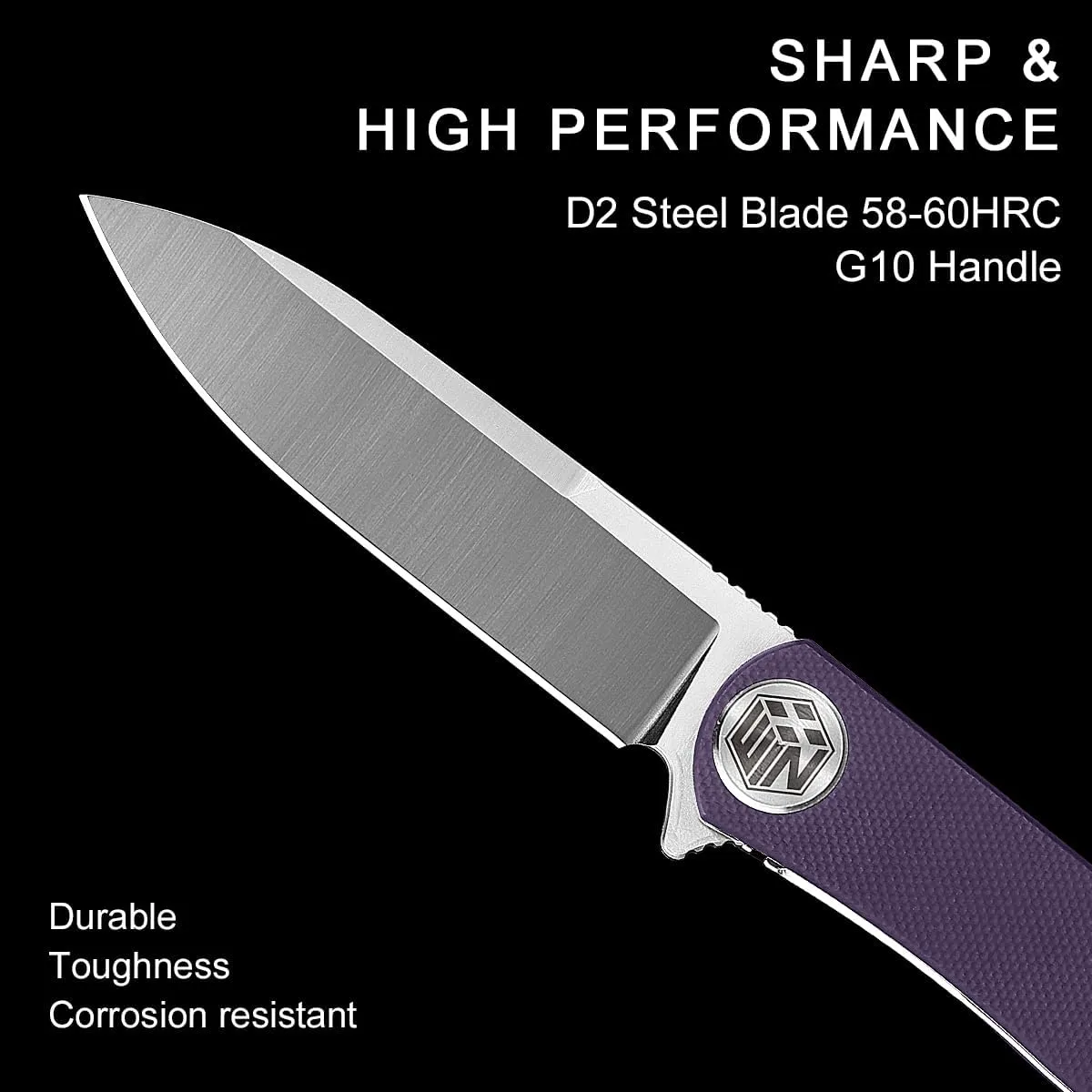 Pocket Knife, Folding Knife with Clip, Tactical Knives with Liner Lock and G10 Handle, D2 Small EDC Knife for Men and Women Camping Survival W3896 (Purple)