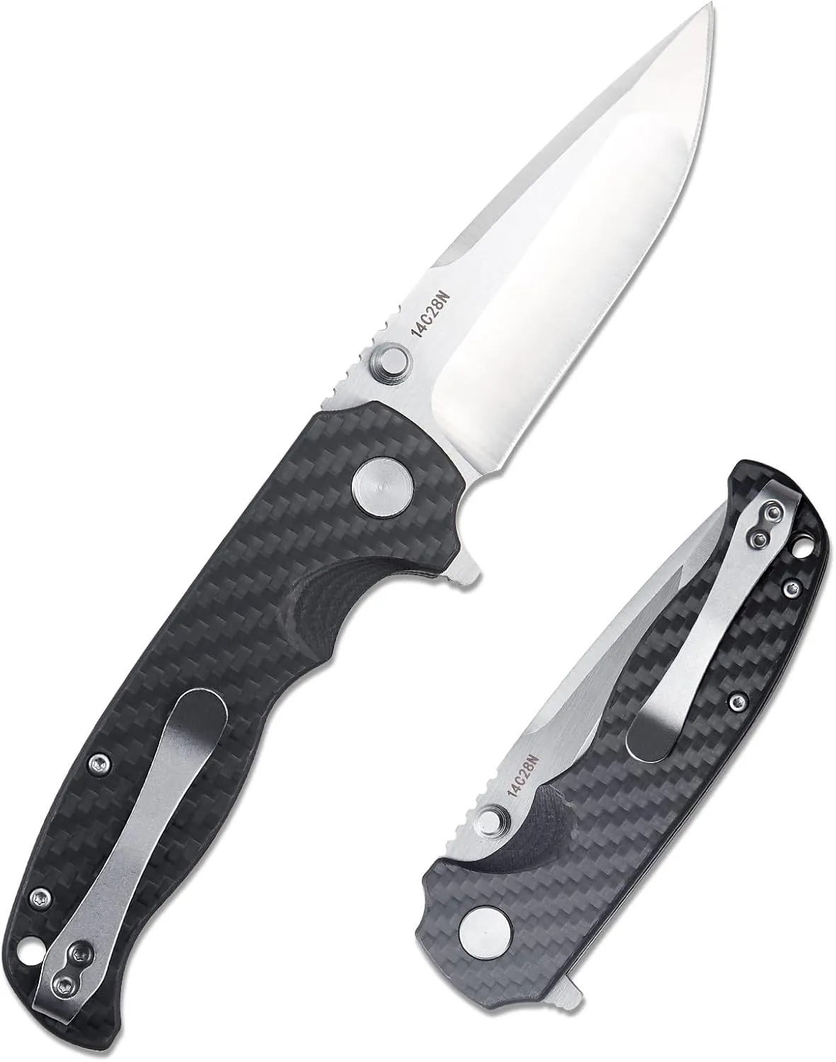 Pocket Knife for Men: 3.4" EDC Titanium Knives with 14C28N Blade & Carbon Fibre Handle for Men Women - Portable Pocket Clip for Camping Hiking Survival Hunting