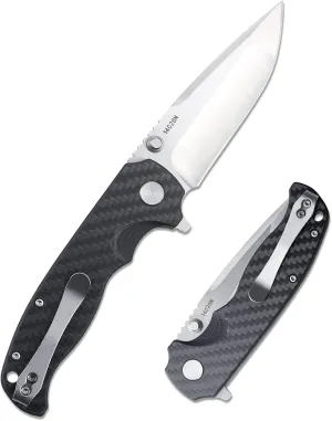 Pocket Knife for Men: 3.4" EDC Titanium Knives with 14C28N Blade & Carbon Fibre Handle for Men Women - Portable Pocket Clip for Camping Hiking Survival Hunting