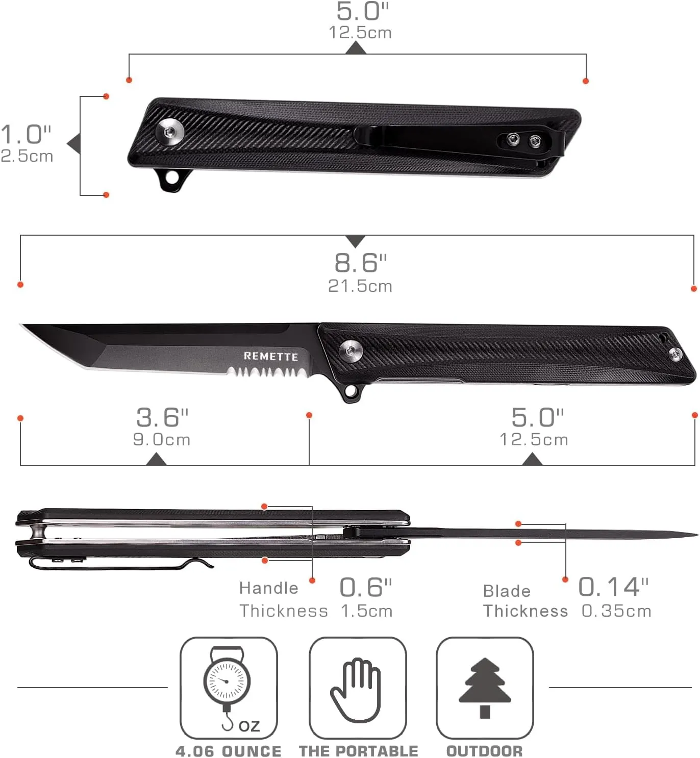 Pocket Knife GD22K, Flipper Open D2 Steel Tanto Folding knife with Durable G10 Handle,Men Women Everyday Carry EDC Knife,Sharp Camping Hiking Daily Work Knives