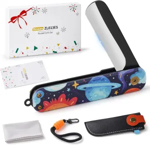 Pocket Knife Set with Clip & Sheath, Lanyard, First Pocket Folding Knife with Rounded Tip for Boys/Girls, Beginner, Black Oxidized Blade 420J2 Stainless Steel-Space Pattern Handle