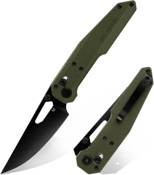 Pocket Knife,3.6" Sandvik 14C28N Steel Black PVD Blade Folding Knife, Small EDC Knife with Pocket Clip for Men Women-Sharp Camping Survival Hiking Knives，Non-Slip G10 Handle,OD Green