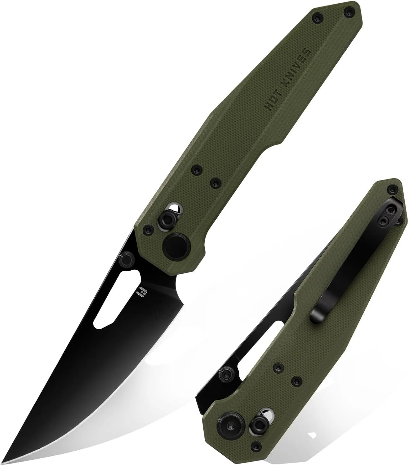 Pocket Knife,3.6" Sandvik 14C28N Steel Black PVD Blade Folding Knife, Small EDC Knife with Pocket Clip for Men Women-Sharp Camping Survival Hiking Knives，Non-Slip G10 Handle,OD Green