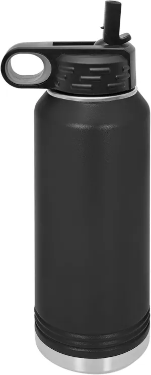 Polar Camel 32 oz Stainless Steel Water Bottle with Flip Top Lid and Straw (Black)