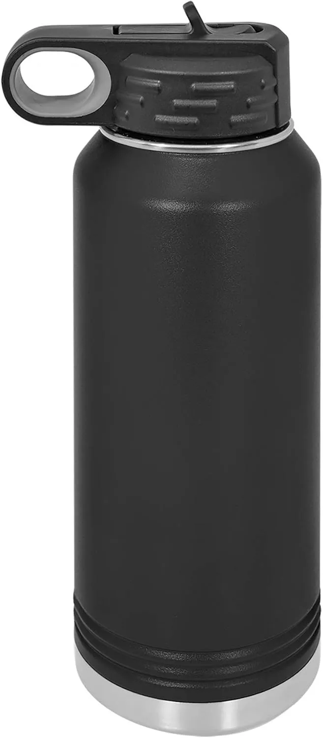 Polar Camel 32 oz Stainless Steel Water Bottle with Flip Top Lid and Straw (Black)