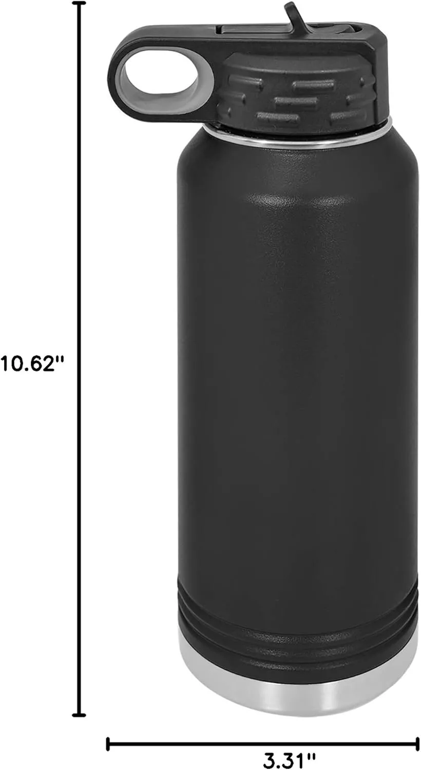 Polar Camel 32 oz Stainless Steel Water Bottle with Flip Top Lid and Straw (Black)