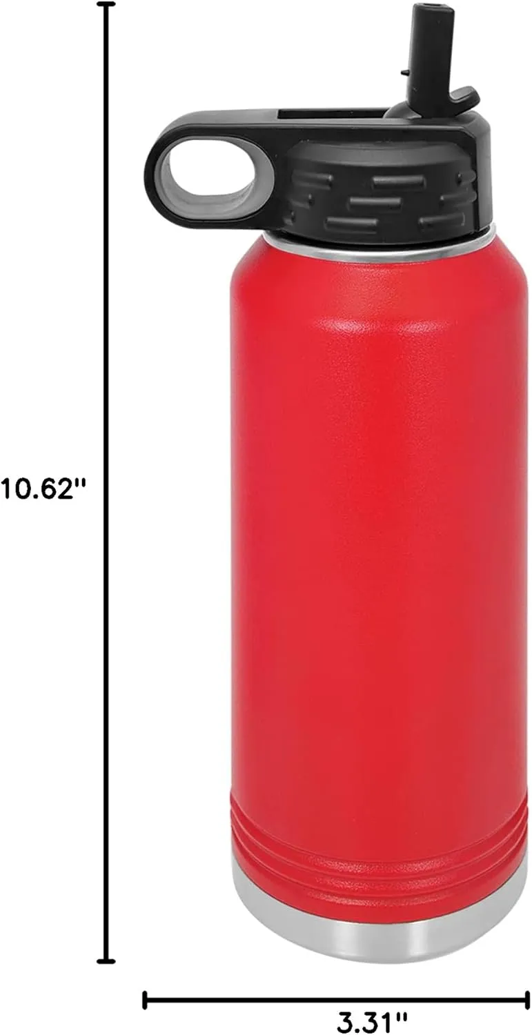 Polar Camel 32 oz Stainless Steel Water Bottle with Flip Top Lid and Straw (Red)