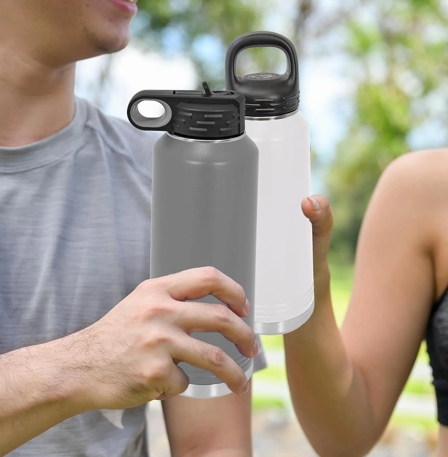 Polar Camel Water Bottle 32 oz with Flip-Top Lid and Straw, Vacuum Insulated Flask, Stainless Steel Sports Double Wall Thermos – Fitness Traveling Camping Water Bottle (Gray, 32 oz)