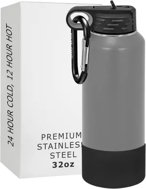 Polar Camel Water Bottle 32 oz with Flip-Top Lid and Straw, Vacuum Insulated Flask, Stainless Steel Sports Double Wall Thermos – Fitness Traveling Camping Water Bottle (Gray, 32 oz)