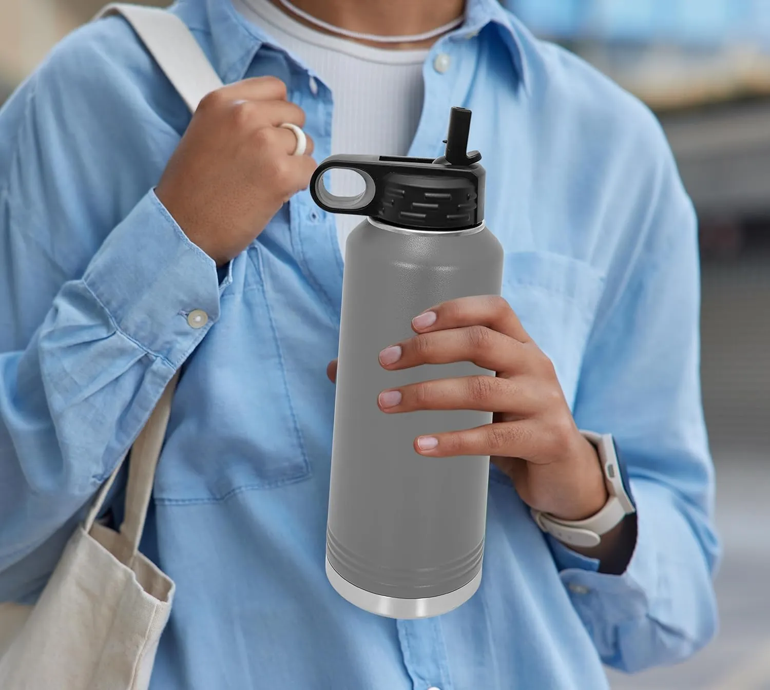 Polar Camel Water Bottle 32 oz with Flip-Top Lid and Straw, Vacuum Insulated Flask, Stainless Steel Sports Double Wall Thermos – Fitness Traveling Camping Water Bottle (Gray, 32 oz)