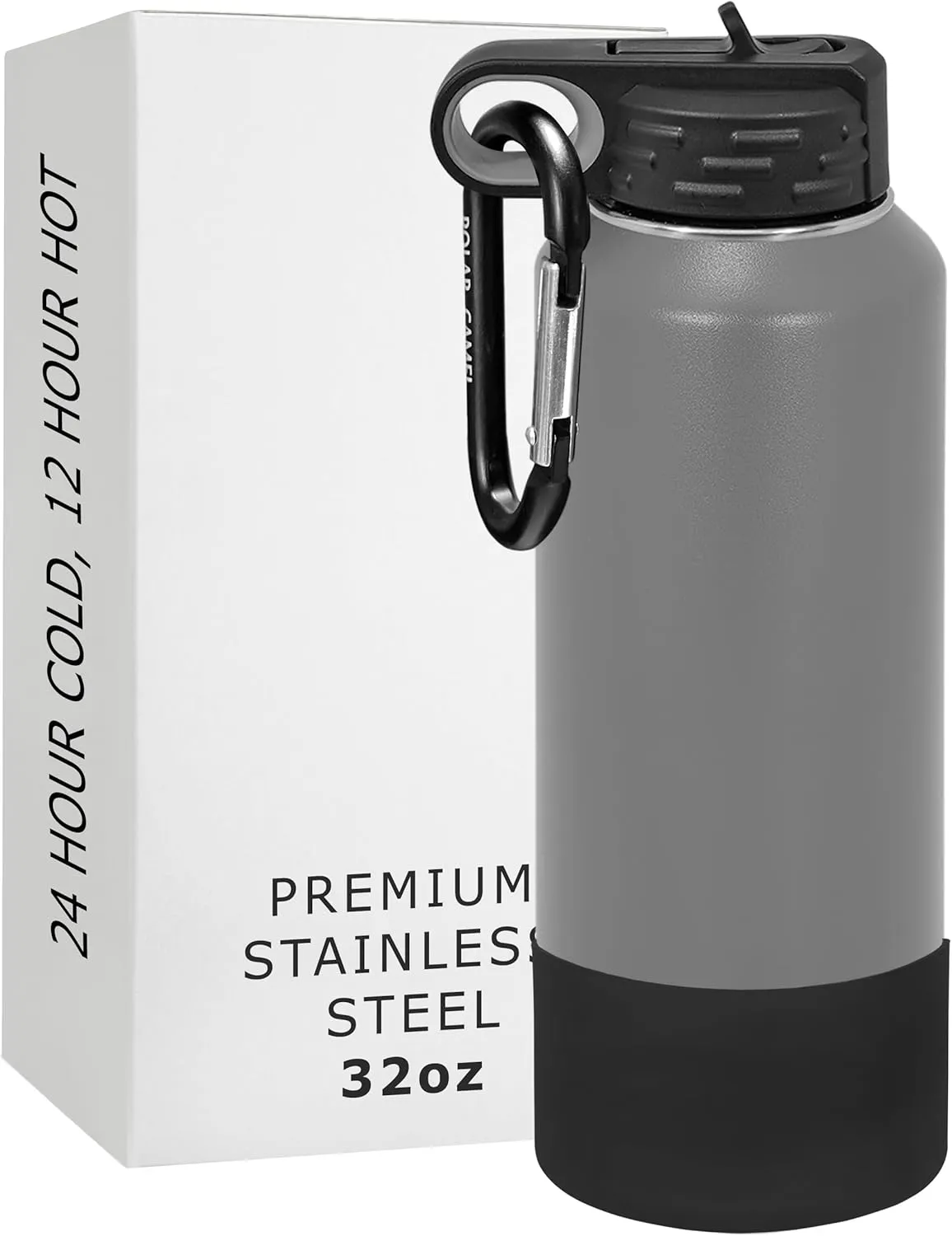 Polar Camel Water Bottle 32 oz with Flip-Top Lid and Straw, Vacuum Insulated Flask, Stainless Steel Sports Double Wall Thermos – Fitness Traveling Camping Water Bottle (Gray, 32 oz)