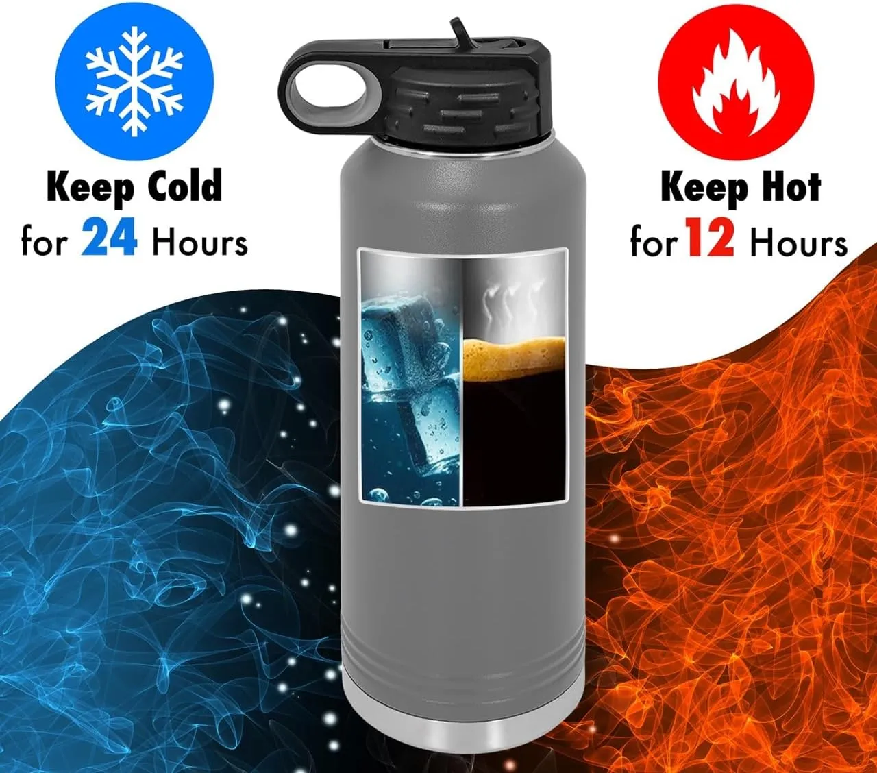 Polar Camel Water Bottle 32 oz with Flip-Top Lid and Straw, Vacuum Insulated Flask, Stainless Steel Sports Double Wall Thermos – Fitness Traveling Camping Water Bottle (Gray, 32 oz)