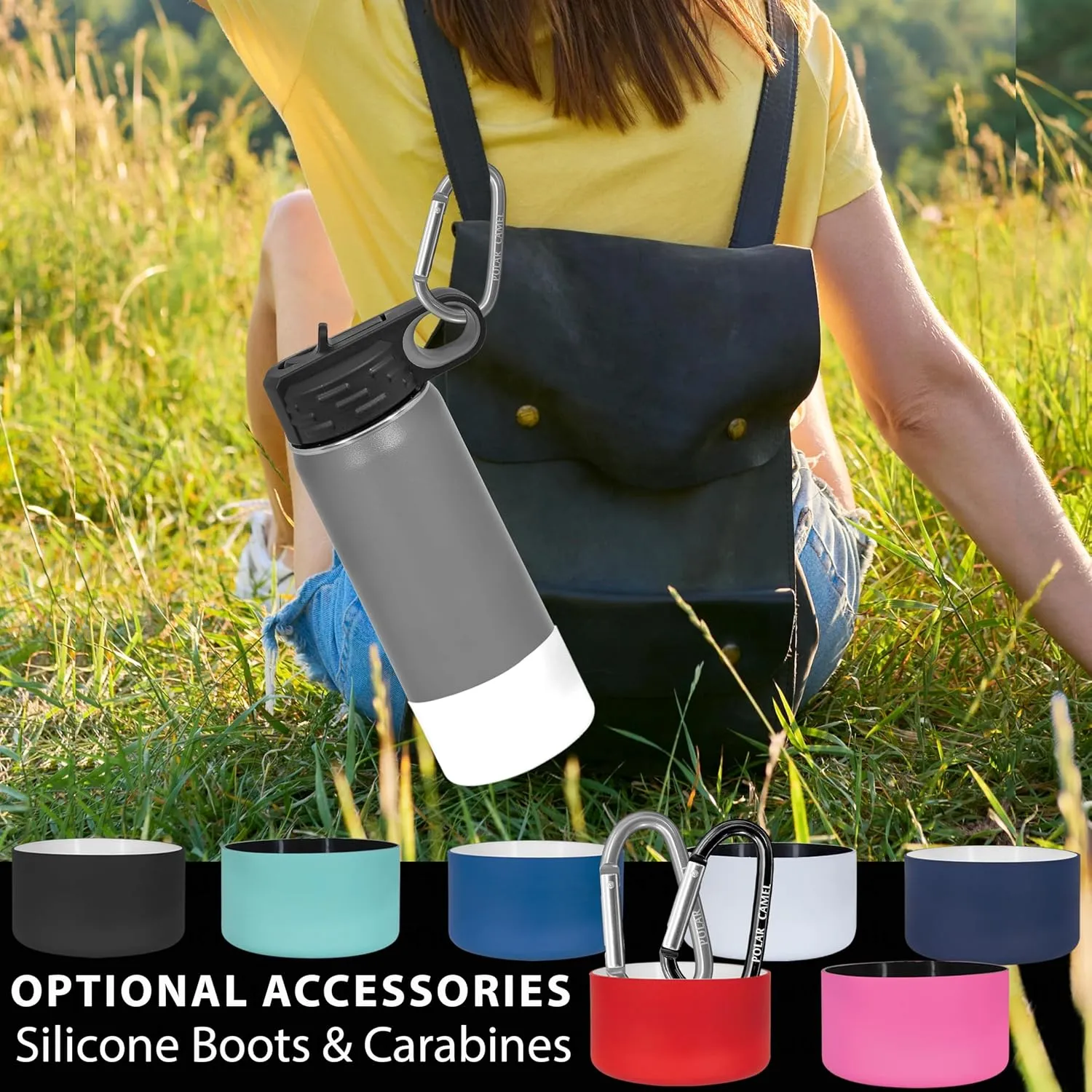Polar Camel Water Bottle 32 oz with Flip-Top Lid and Straw, Vacuum Insulated Flask, Stainless Steel Sports Double Wall Thermos – Fitness Traveling Camping Water Bottle (Gray, 32 oz)