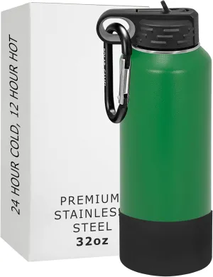 Polar Camel Water Bottle 32oz with Flip-Top Lid and Straw, Vacuum Insulated Flask, Stainless Steel Sports Double Wall Thermos – Fitness Traveling Camping Water Bottle (Green, 32 oz)