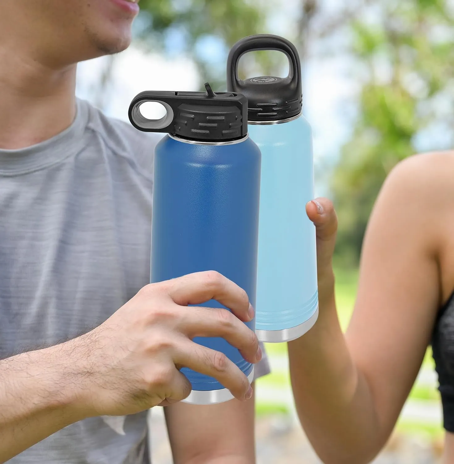 Polar Camel Water Bottle 32oz with Flip-Top Lid and Straw, Vacuum Insulated Flask, Stainless Steel Sports Double Wall Thermos for Men, Women Water Bottle (Light Blue, 32 oz)