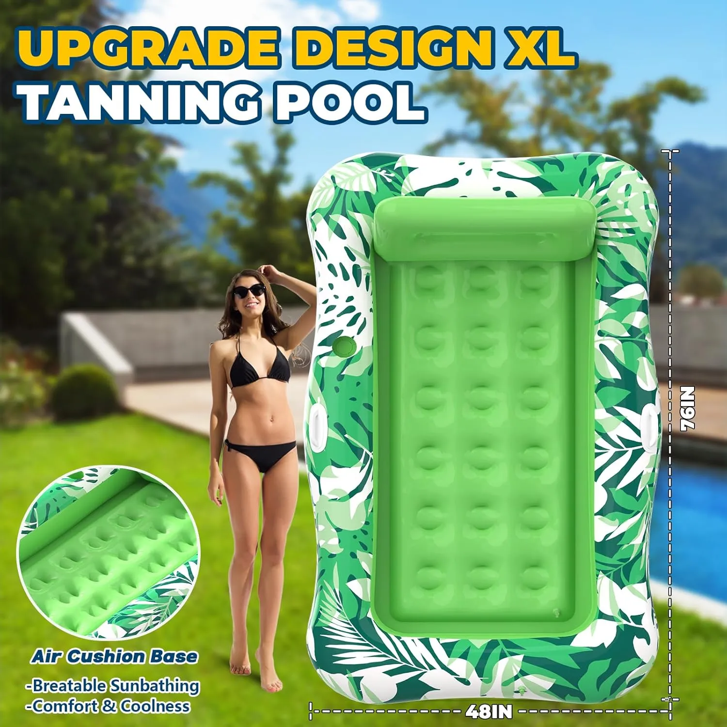 Pool Floats Adult,76" x 48" XL Inflatable Tanning Pool Lounger Float with Pillow,4 in 1 Suntan Tub Sunbathing Raft Floatie Water-Filled Mattress Kids Pool Ball Pit,Perfect for Lake River Party & Relax