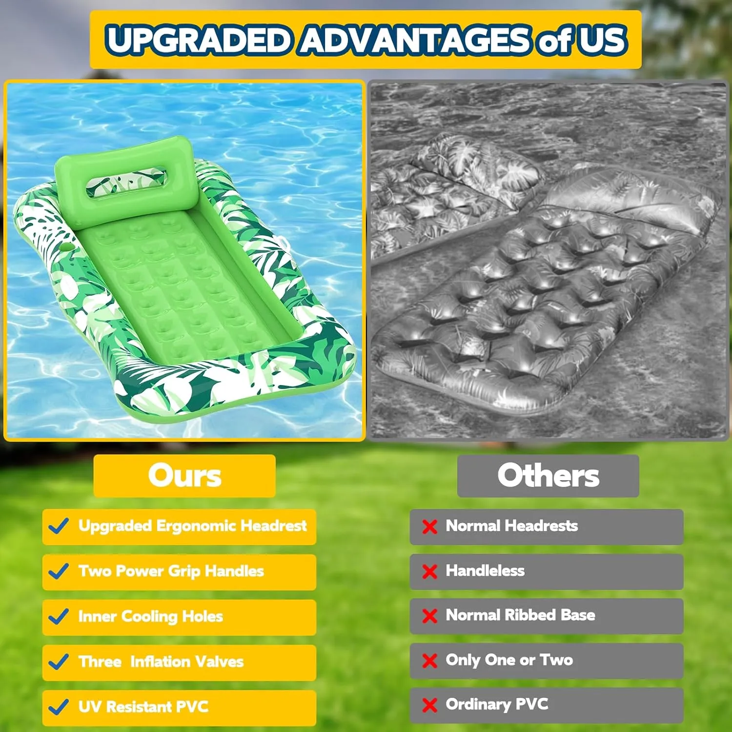 Pool Floats Adult,76" x 48" XL Inflatable Tanning Pool Lounger Float with Pillow,4 in 1 Suntan Tub Sunbathing Raft Floatie Water-Filled Mattress Kids Pool Ball Pit,Perfect for Lake River Party & Relax