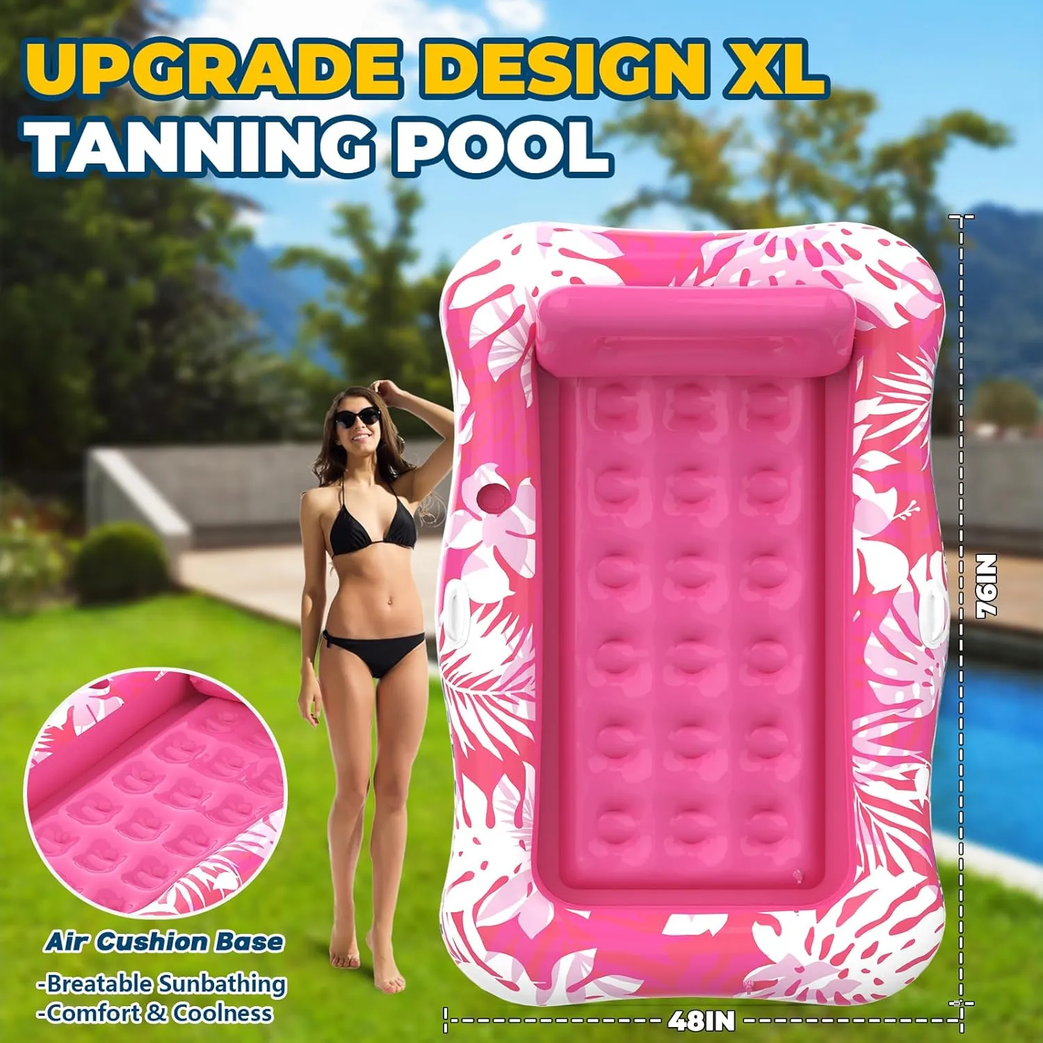 Pool Floats Adult,76" x 48" XL Inflatable Tanning Pool Lounger Float with Pillow,4 in 1 Suntan Tub Sunbathing Raft Floatie Water-Filled Mattress Kids Pool Ball Pit,Perfect for Lake River Party & Relax