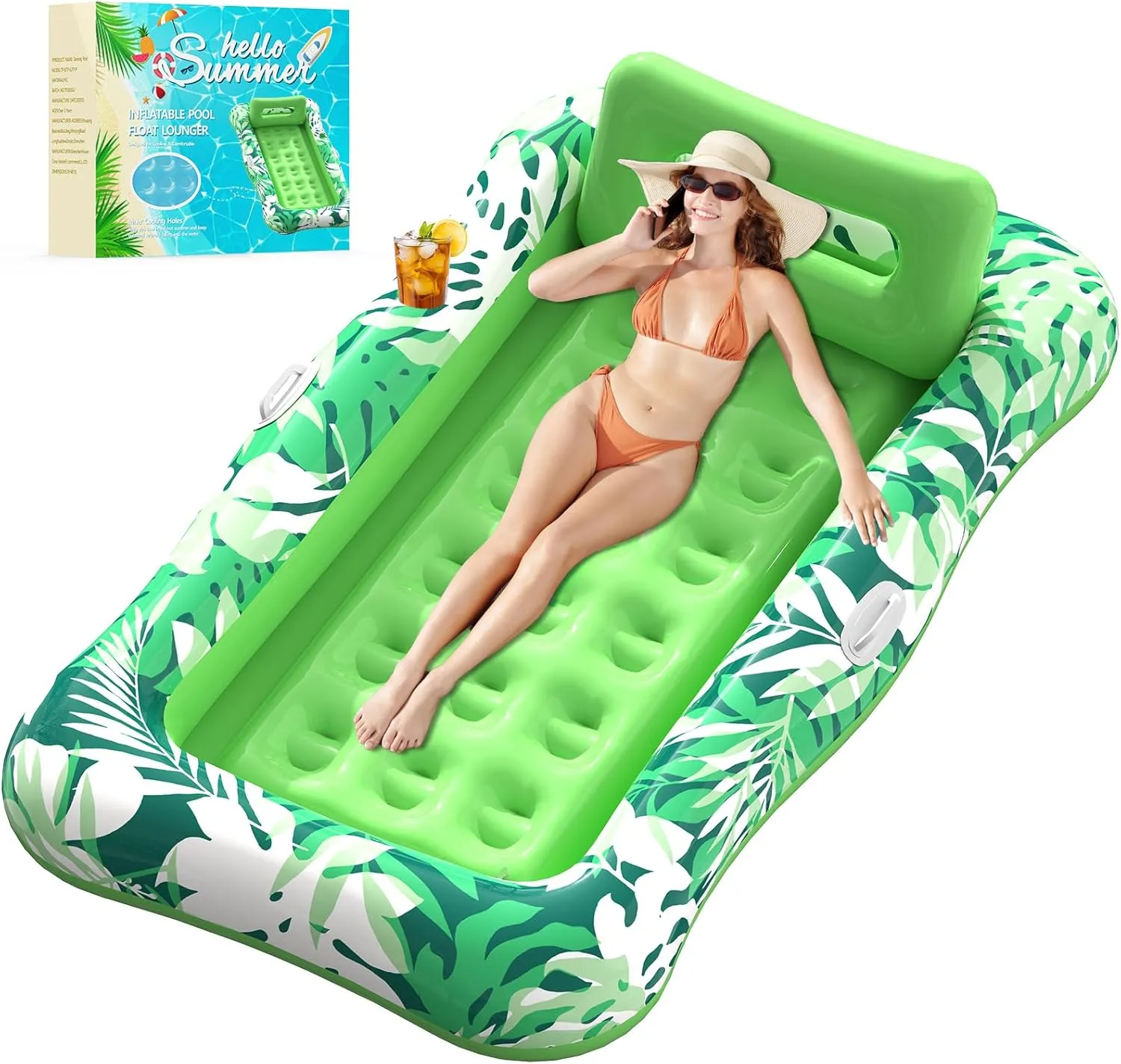 Pool Floats Adult,76" x 48" XL Inflatable Tanning Pool Lounger Float with Pillow,4 in 1 Suntan Tub Sunbathing Raft Floatie Water-Filled Mattress Kids Pool Ball Pit,Perfect for Lake River Party & Relax