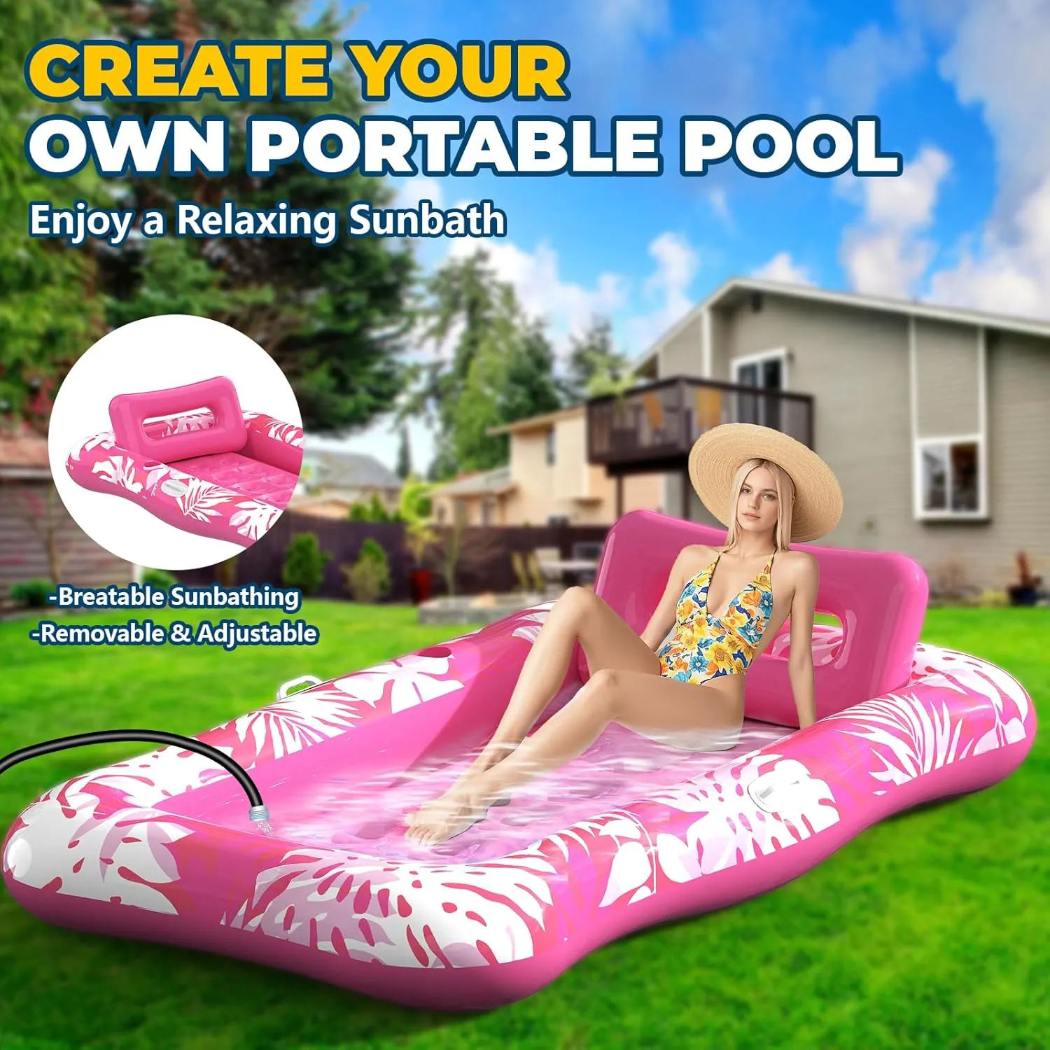 Pool Floats Adult,76" x 48" XL Inflatable Tanning Pool Lounger Float with Pillow,4 in 1 Suntan Tub Sunbathing Raft Floatie Water-Filled Mattress Kids Pool Ball Pit,Perfect for Lake River Party & Relax