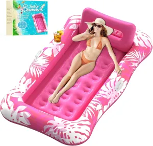 Pool Floats Adult,76" x 48" XL Inflatable Tanning Pool Lounger Float with Pillow,4 in 1 Suntan Tub Sunbathing Raft Floatie Water-Filled Mattress Kids Pool Ball Pit,Perfect for Lake River Party & Relax