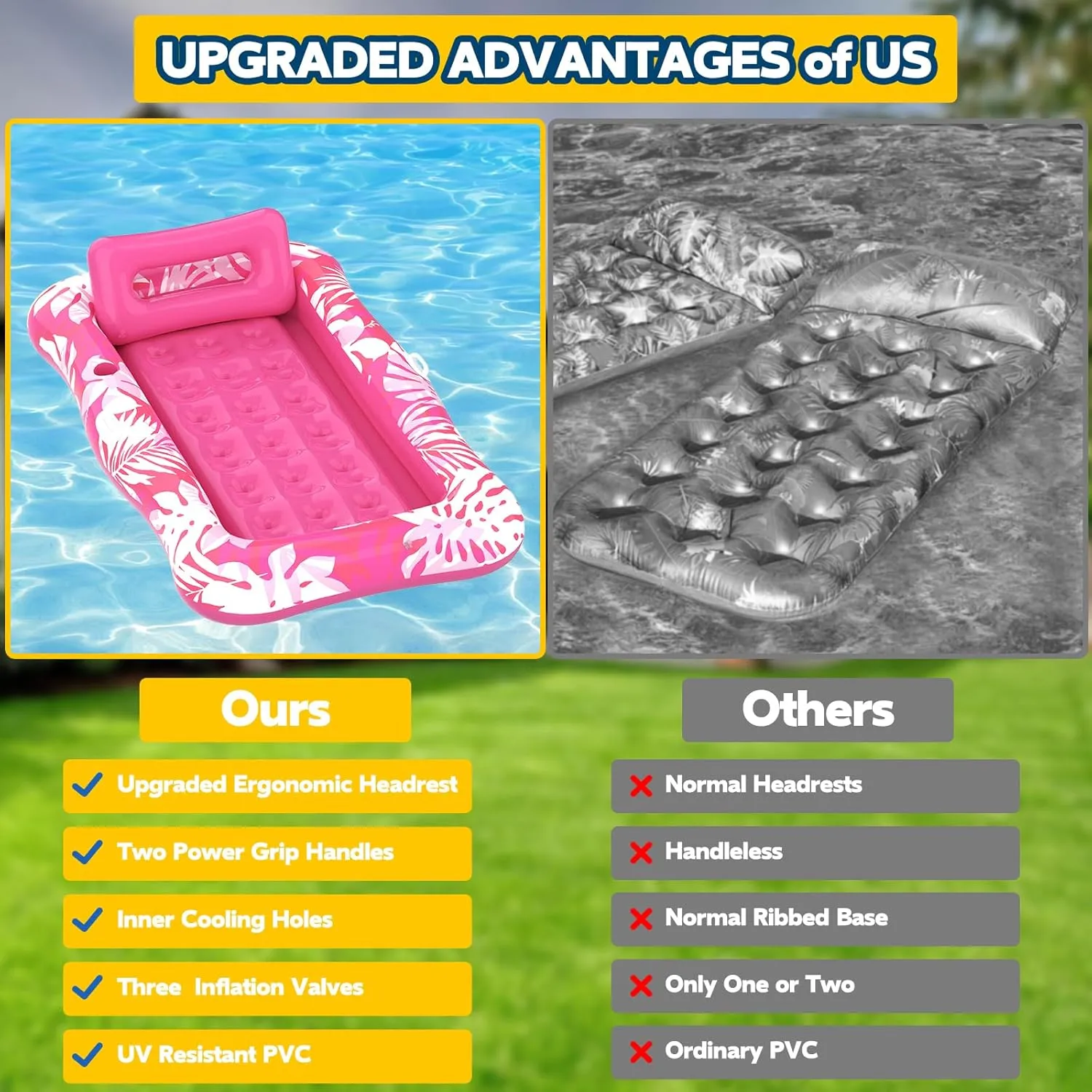 Pool Floats Adult,76" x 48" XL Inflatable Tanning Pool Lounger Float with Pillow,4 in 1 Suntan Tub Sunbathing Raft Floatie Water-Filled Mattress Kids Pool Ball Pit,Perfect for Lake River Party & Relax