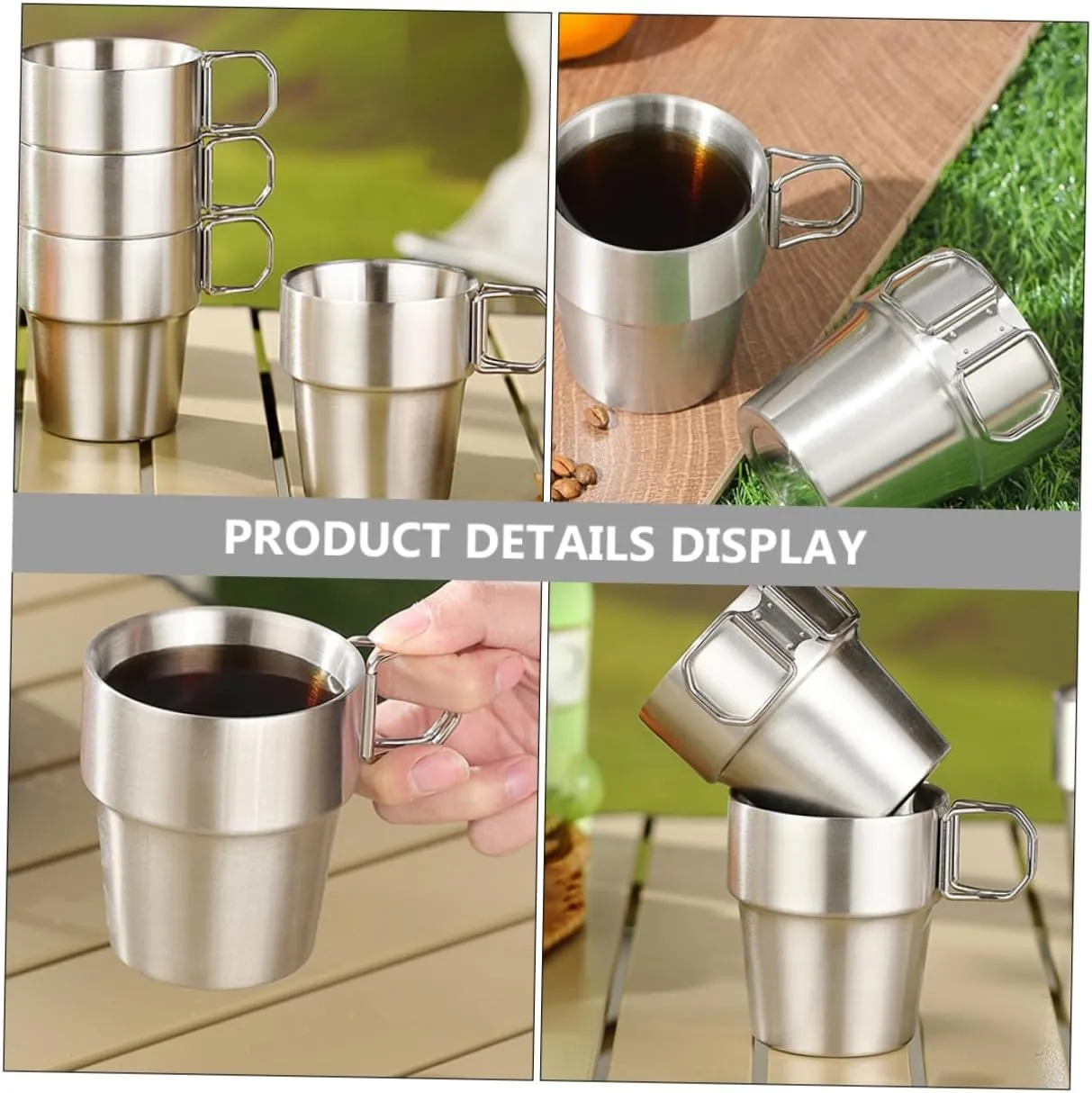 POPETPOP 3pcs Metal Cups Camping Cup Stainless Steel Travel Collapsible for Outdoor Adventure