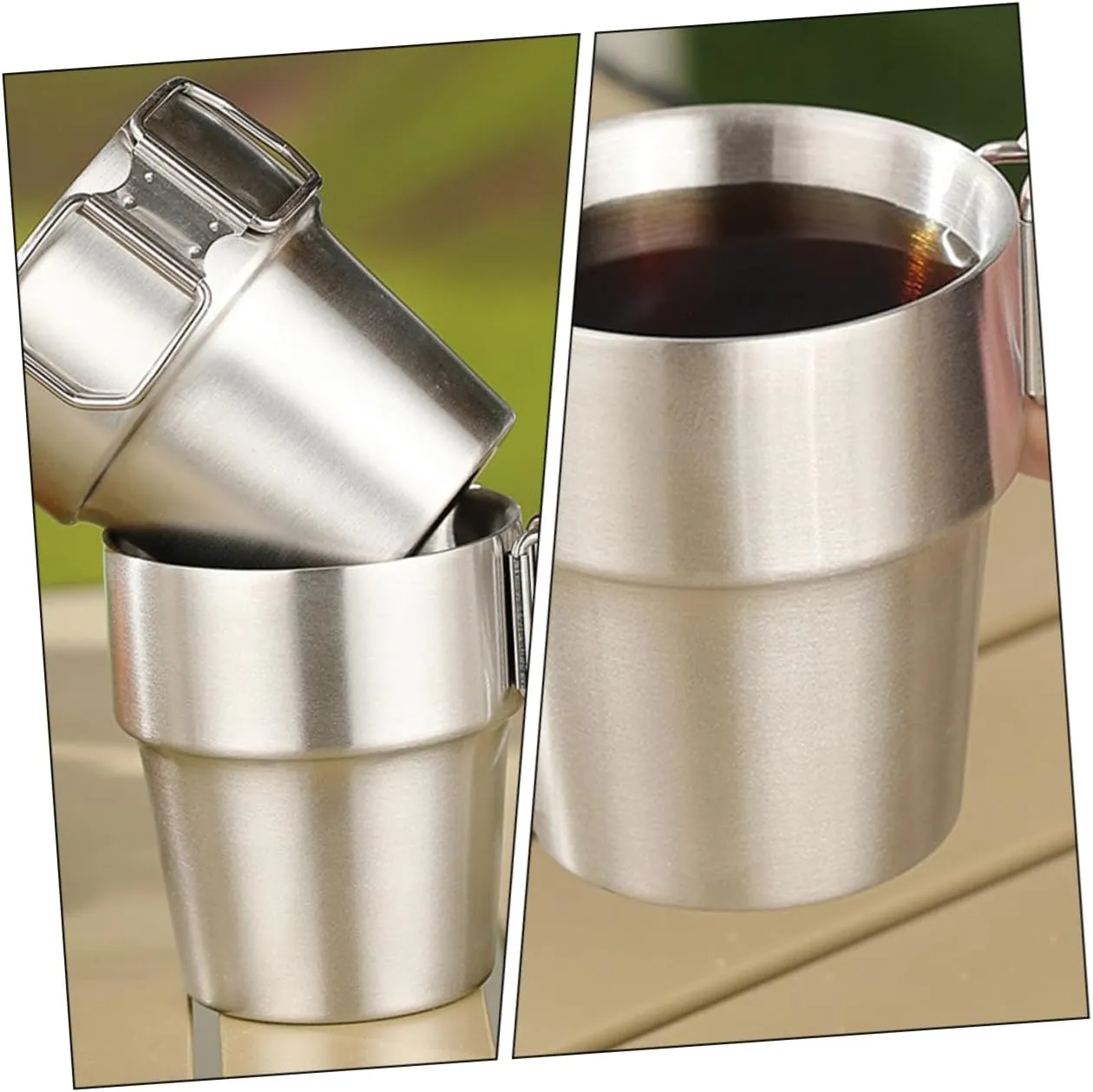 POPETPOP 3pcs Metal Cups Camping Cup Stainless Steel Travel Collapsible for Outdoor Adventure