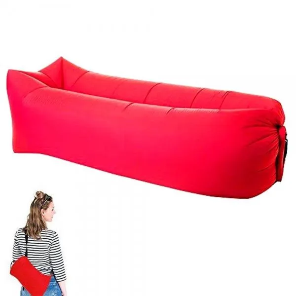 Portable Air Inflatable Bed Sleeping Sofa Couch for Travelling Camping Beach - Red