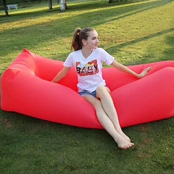 Portable Air Inflatable Bed Sleeping Sofa Couch for Travelling Camping Beach - Red