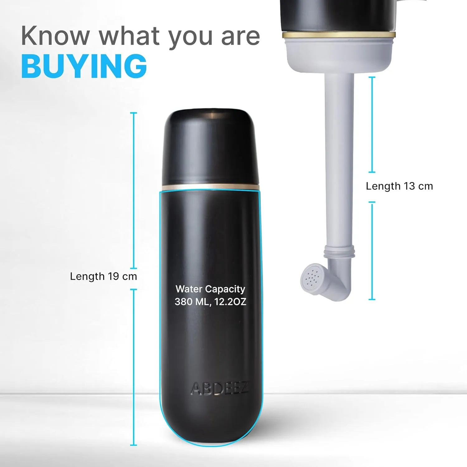 Portable Bidet for Travel & Toilet Hygiene | Handheld Peri Bottle for Women & Men | (12.84oz/380ml) Leakproof, Expandable Travel Bidet | Ideal for Postpartum & Personal Hygiene (Black, Standard)