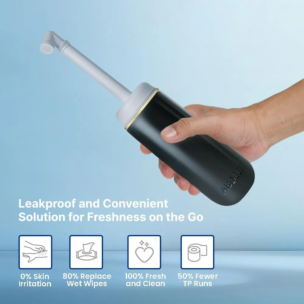 Portable Bidet for Travel & Toilet Hygiene | Handheld Peri Bottle for Women & Men | (12.84oz/380ml) Leakproof, Expandable Travel Bidet | Ideal for Postpartum & Personal Hygiene (Black, Standard)