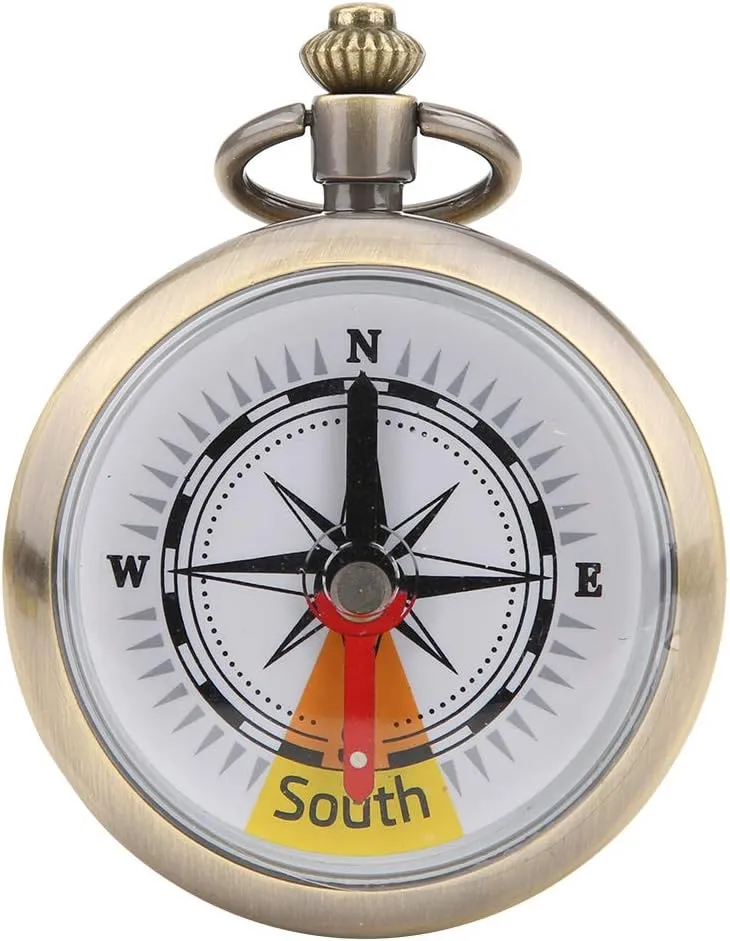 Portable Outdoor Mini Pocket Survival Compass Keychain Navigation Tool for Camping Hiking Boating Golden Brass Aluminium