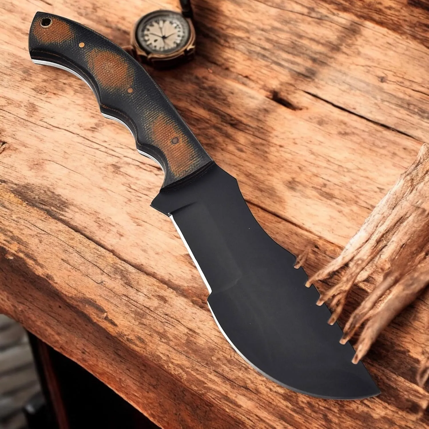 Poshland Handmade D2 Steel Tracker Knife, Fixed Blade Survival, Camping, Tactica,Black Tracker Design with Horizontal Carry Leather Sheath, Durable Outdoor Knife for Adventurers