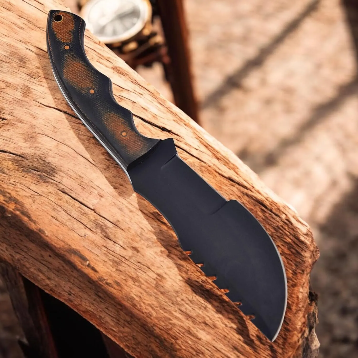 Poshland Handmade D2 Steel Tracker Knife, Fixed Blade Survival, Camping, Tactica,Black Tracker Design with Horizontal Carry Leather Sheath, Durable Outdoor Knife for Adventurers