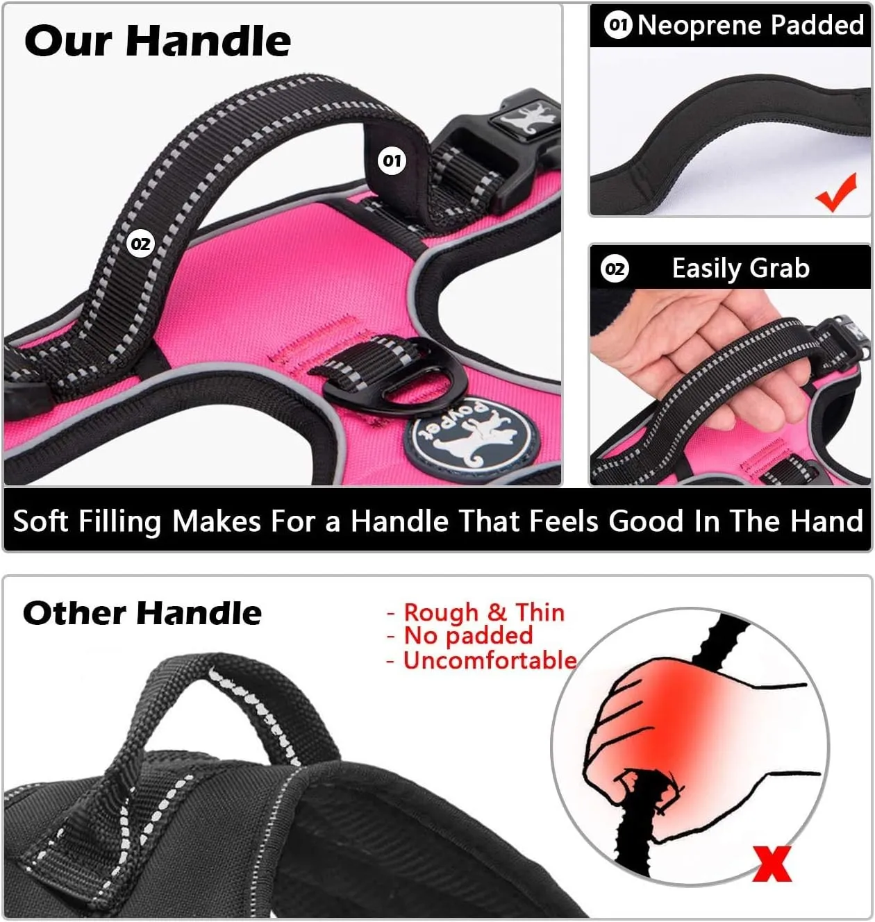 PoyPet Dog Harness and Leash Combo, Escape Proof No Pull Vest Harness, with 5 Feet Leash, Reflective Adjustable Soft Padded Pet Harness with Handle for Small to Large Dogs(Pink,M)